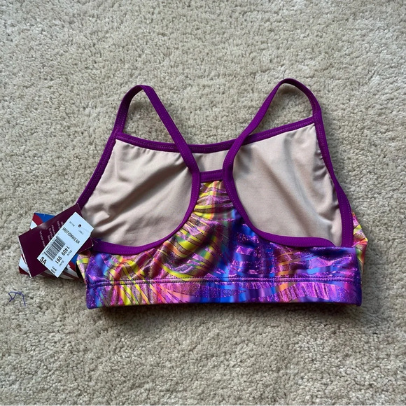 NWT Motionwear Dance Gymnastics Sports Bra - Adult Small - Purple Metallic - Picture 2 of 5
